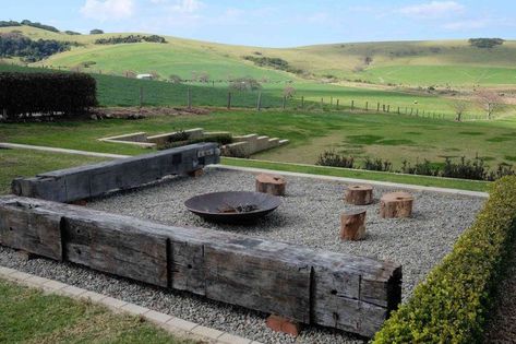 Seacliff House Gerringong - Fire Pitt with railway sleepers Private Property Wedding, Pool View, Green Acres, Dairy Farm, Unique Wedding Venues, Farm Stay, Crashing Waves, Luxury Accommodation, Coast Wedding