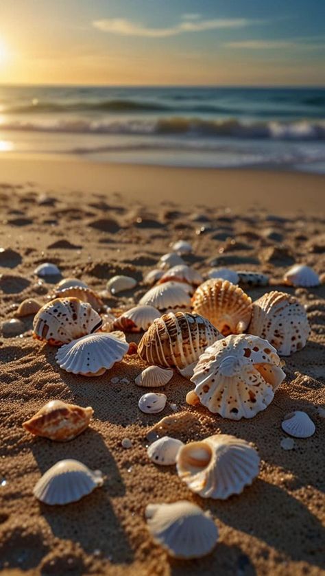 Sea Shells Aesthetic, Sea Shells On The Beach, Shells On Beach, Seashells Aesthetic, Stones Pictures, Creative Beach Pictures, Seashells On The Beach, Seashells Photography, Summertime Vibes