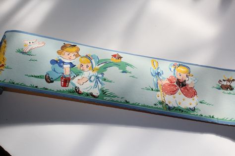 Vintage 1950s Wallpaper Border Mother Goose Dex Brand Wall Paper Nursery Wallpaper Border, 1950s Wallpaper, Goose Pattern, Brand Wall, Wall Borders, Vintage Nursery, Wall Papers, Old Wall, Mother Goose