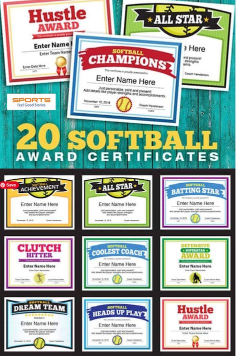 Softball Award Certificates — Editable Templates Softball Awards, Softball Photos, Baseball Ideas, Softball Season, Award Template, Softball Quotes, Softball Coach, Awards Certificates Template, Baseball Coach