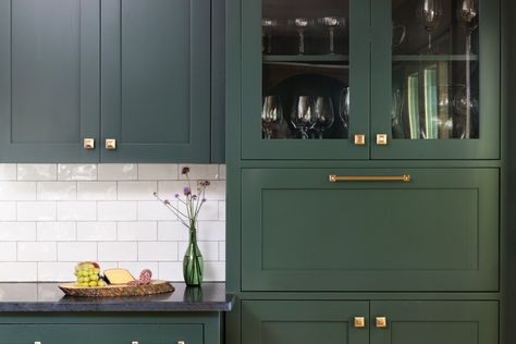 Benjamin Moore Tarrytown Green - Interiors By Color Caldwell Green Cabinets, Tarrytown Green, Caldwell Green, Green Exterior Paints, Gilded Mirror, Green Kitchen Cabinets, Brass Sconces, Wooden Floorboards, Exterior Paint Color