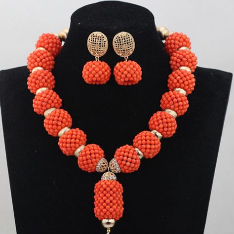 Amazing African Coral Bead Necklace Women Fashion Jewelry Gold Plated Bead Necklaces Pendant Jewelry Whatsapp:008613691301343 Nigerian Beads, Choker Design, Coral Jewelry Set, Pebble Jewelry, African Beads Necklace, Engagement Necklaces, Coral Beads Necklace, Beautiful Chokers, Choker Designs