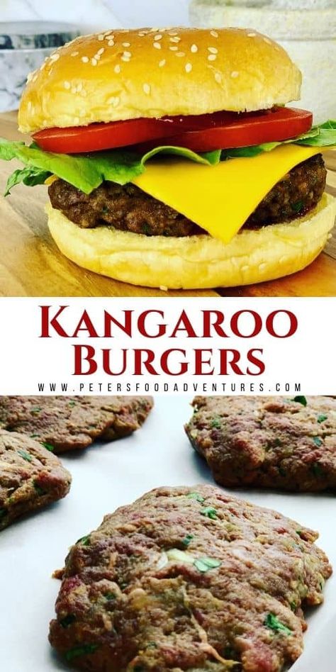 Kangaroo Burgers (Video) - Peter's Food Adventures Kangaroo Meat Recipes, Kangaroo Recipe, Fancy Grilled Cheese Sandwiches, Fancy Grilled Cheese, Burger Mix, Goat Recipes, Game Meat, Pork Recipes For Dinner, Game Recipes