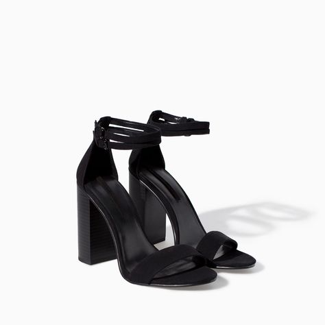 Image 2 of BLOCK HEEL STRAPPY SANDAL WITH ANKLE STRAP from Zara Shoes Heels Classy, Heels Classy, Hype Shoes, Strappy Sandals Heels, Prom Shoes, Shoe Closet, Black High Heels, Zara Shoes, Pretty Shoes