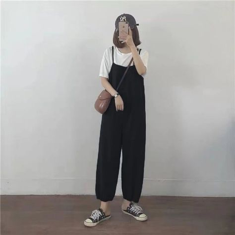 Wide-Leg Pant with Adjustable Waist and Drawstring Closure Cloth Belt, Pant Length, Ankle Length Pants, Style Korean, Adjustable Belt, High Waisted Trousers, Straight Pants, Black Sleeveless, Black Jumpsuit