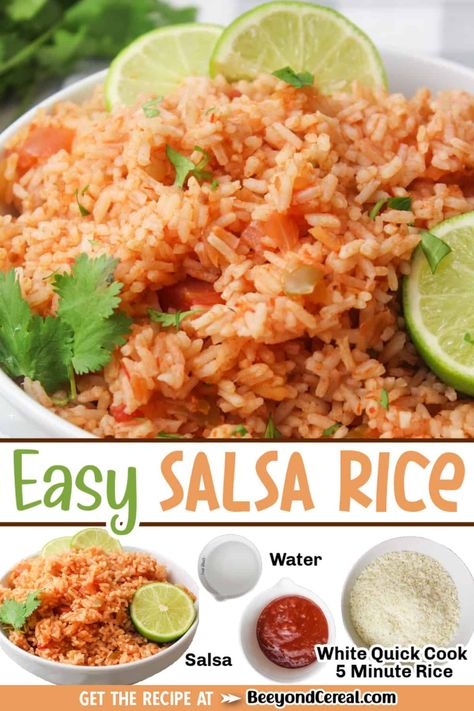 Make Spanish Rice From White Rice, Mexican Inspired Party Food, Salsa Rice Easy, Mexican Rice Recipe With Minute Rice, Instant Mexican Rice Recipe, Easy Spanish Rice With Salsa, Mexican Rice Instant Rice, Mexican Minute Rice Recipes, Spanish Minute Rice