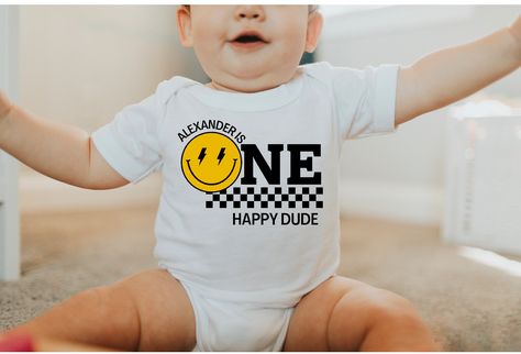 One Happy Dude First Birthday Shirt, One Happy Dude Birthday Smiley Face, Smiley Face 1st Birthday Party, One Happy Dude Birthday Shirt, One Happy Dude Shirt, Smiley Face Bday Party, One Happy Dude Cake Ideas, One Happy Dude First Birthday Decorations, One Happy Dude Photoshoot