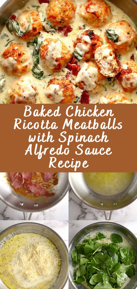 Baked Chicken Ricotta Meatballs with Spinach Alfredo Sauce Recipe: A Fusion of Flavors If you’re seeking a delightful culinary adventure that marries the savory richness of meatballs with the creamy elegance of Alfredo sauce, look no further than Baked Chicken Ricotta Meatballs with Spinach Alfredo Sauce. This mouthwatering dish brings together tender chicken, creamy ricotta, […] The post Baked Chicken Ricotta Meatballs with Spinach Alfredo Sauce Recipe appeared first on Cheff Rec... Chicken Ricotta Meatballs In Creamy Spinach Alfredo Sauce, Chicken Ricotta Meatballs With Alfredo Sauce, Chicken Ricatto Meatballs, Baked Chicken And Ricotta Meatballs With Broccolini, Baked Chicken Ricotta Meatballs With Spinach Alfredo Sauce Pasta, Baked Chicken Ricotta Meatballs With Spinach Alfredo Sauce, Chicken Ricotta Meatballs Recipe, Chicken And Spinach Meatballs, Chicken Ricotta Meatballs With Spinach Alfredo Sauce