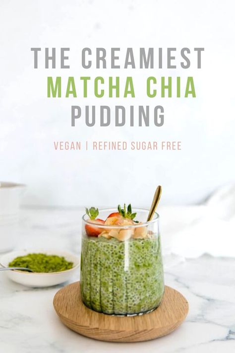 This creamy vegan strawberry matcha chia pudding is incredibly delicious and healthy. Made with matcha powder and fresh strawberries, it is packed with flavour and nutrients. So look no further if you're on the hunt for a new yummy snack, breakfast, or dessert! #matchachiapudding #chiapudding #matchadessert #matcha Healthy Teas Recipes, Matcha Chia Pudding, Matcha Pudding, High Tea Food, Matcha Dessert, Matcha Recipe, Chia Pudding Recipes, Healthy Teas, Filling Breakfast