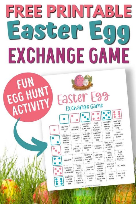 Looking for fun free printable Easter games for kids? This printable Easter egg exchange game is awesome to play after your Easter egg hunt with a bunch of kids. Have kids sit in a circle and roll the dice one at a time. Then, they do an Easter egg swap based on what number they rolled. Definitely add this to your list of Easter egg hunt ideas! Easter Games For Adults Free Printable, Easter Egg Dice Game, Easter Dice Game, Masquerade Fashion, Easter Egg Hunt Activities, Easter Egg Scavenger Hunt, Easter Stem, Easter Egg Activities, Easter Egg Hunt Ideas