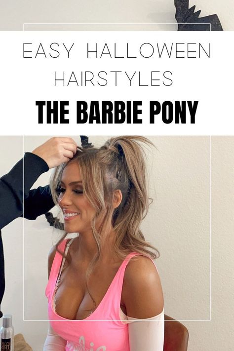 Easy Barbie Inspired Outfits, Barbie Halloween Hairstyle, Barbie Hairstyles Ponytail, Barbie Style Ponytail, Barbie Inspired Hair Styles, Diy Barbie Hairstyles, How To Do Barbie Hairstyles, Barbie Hair Tutorial Hairstyles, Diy Barbie Ponytail