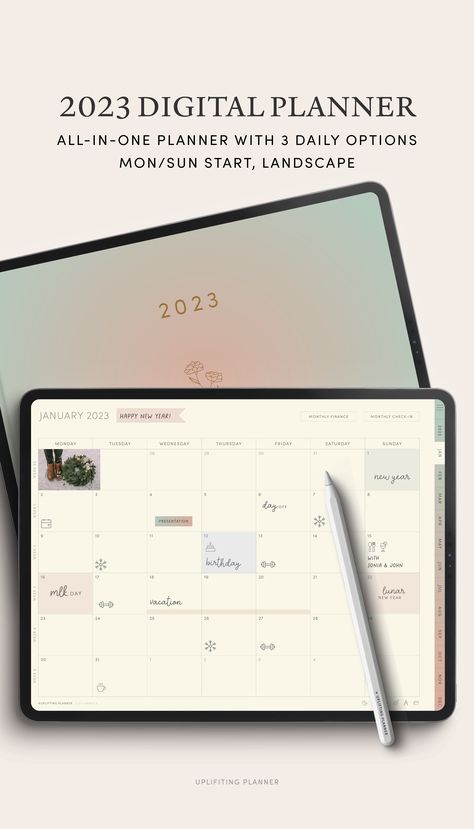 Uplifting Planner 2023 Dated Digital Planner on Ipad Goodnotes app with apple pencil Ipad Notability, 2023 Digital Planner, Landscape Planner, Landscape Minimalist, Digital Planner For Goodnotes, Planner For Goodnotes, Planner Writing, Planner Setup, Planner Minimalist