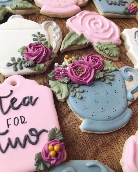 Tea For Two Cookies, Tea Party Baby Shower Cookies, Tea Themed Baby Shower Ideas, Tea Party Shower Baby, Tea For Two Baby Shower Ideas, Tea Party Baby Shower Ideas, Twin Baby Shower Ideas, Baby Shower Ideas Themes, Baby Shower For Twins