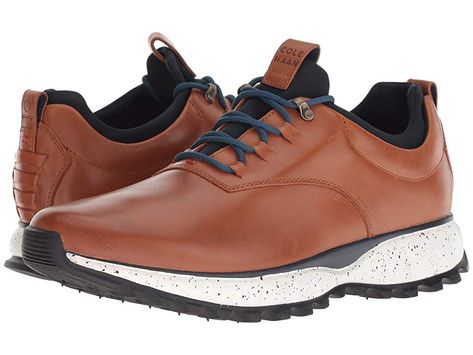 Cole Haan Zerogrand Explore All-Terrain Oxford Waterproof (Mesquite/Blueberry/Valiant Poppy/Stellar/Ivory) Men's Shoes. Craft a sporty modern look on your casual days with the Cole Haan Zerogrand Explore All-Terrain Oxford. Waterproof leather upper. Lace-up construction with blind eyelets. Classic  rounded toe with rubber reinforcement. Padded collar with neoprene sock lining. Signature logo-embossed details. Textile lining. C #ColeHaan #Shoes #ClosedFootwear #GeneralClosedFootwear #Brown Prince Shoes, Shoes Craft, Cole Haan Mens Shoes, Mens Boots Fashion, Cole Haan Zerogrand, Cole Haan Men, African Men Fashion, Leather Shoes Men, Sneakers Men Fashion