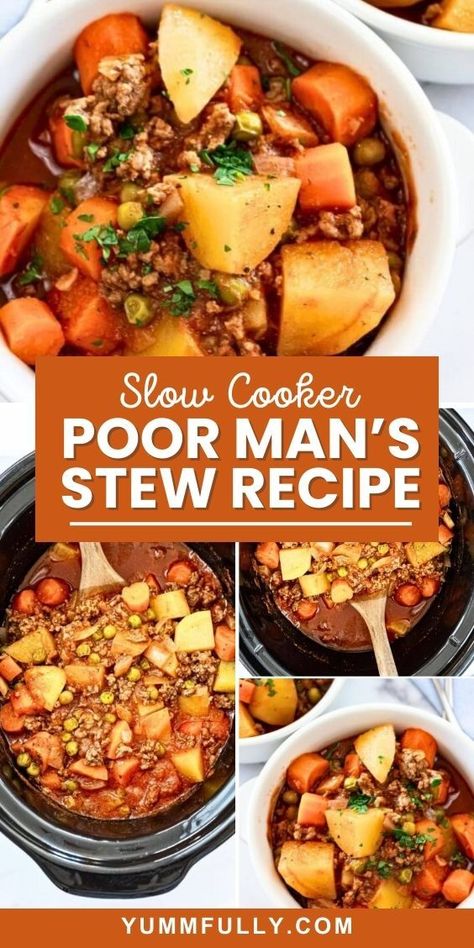 Ground Beef Crock Pot, Cowboy Stew Recipe, Beef Crock Pot, Poor Mans Stew, Cowboy Stew, Crock Pot Recipe, Taco Salad Recipes, Poor Man, Beef Stew Recipe