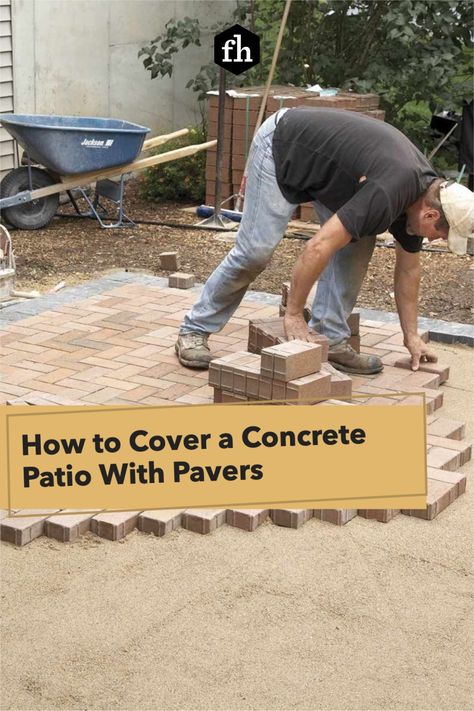 Concrete Patio Transformation, Pavers On Concrete Patio, Paver Patio Over Concrete, Diy Pavers Over Concrete Patio, Pavers Over Concrete Porch, Concrete Patio Cover Up Ideas, Paver Overlay On Concrete, Extending Concrete Patio With Pavers, Wood Deck Over Concrete Patio