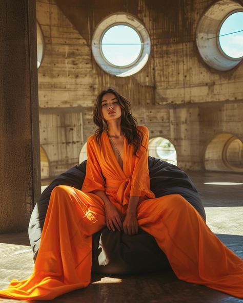 New way of Fluffs by @seymaacarli ☁️🌥️😶‍🌫️ . . . Editorial fashion shot, medium angle, full body shot of a woman dressed in orange silk gown is lounging on the bean bag inside organic shaped architecture with big windows, soft sunlight falling from above, hyper realistic photography, cinematic lighting, shallow depth of field #midjourney 09.05.2024 @moisstuff #interior #design #designer #home #house #dekorasyon #içmimar #mimar #aidesign #aidesigner #unreal #tasarım #içmekan #interiordesi... Realistic Photography, Photography Cinematic, Cinematic Lighting, Body Shots, Big Windows, Bag Inside, Silk Gown, My Cup Of Tea, Depth Of Field