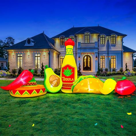 PRICES MAY VARY. 【8FT Cinco De Mayo Inflatables Outdoor Decorations With Ultra Bright LED Light】 JUROSAICA 8FT Long Cinco De Mayo Inflatables equipped with built-in super bright LED light, and meant to light up your yard or front door festively, convey pleasure and create a cute atmosphere to your home, unique designed vivid Inflatable Mexican Food will attract the guests and add great joy to you home. 【Delightful Mexican Inflatable Create Cheerful Atomsphere】The huge cinco de mayo blow up yard Taco Mexican, Mexican Party Decorations, Fiesta Party Decorations, Mexican Party, Outdoor Decorations, Bright Led Lights, Fiesta Party, Mexican Food, Holiday Decorations