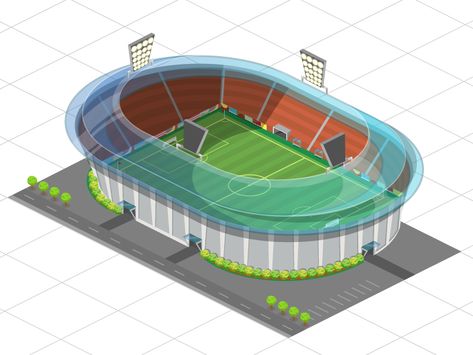 Game Art / Stadium by Fulden Bilgiçataç Stadium Design, Building Games, Isometric Illustration, Football Stadiums, Flip Book, Screen Shot, Game Design, Collage Art, Game Art