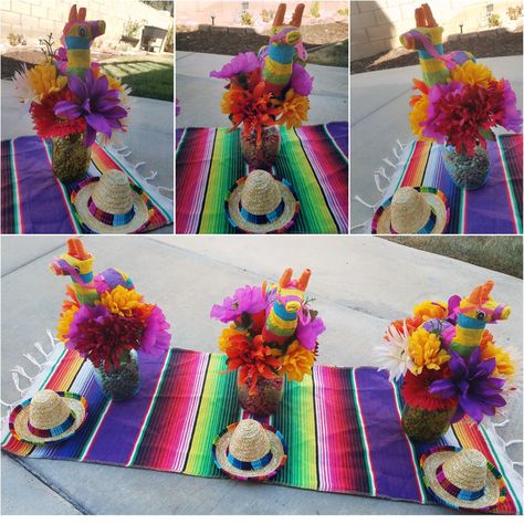 Pinata Centerpiece Mexican, Centerpieces For Fiesta Theme Party, Fiesta 1st Birthday Centerpieces, Mexican Party Centerpiece Ideas For Men, Taco Centerpiece Ideas, Three Esta Centerpieces, Fiesta Theme Party Centerpieces Diy, Fiesta Party Centerpieces Diy, Fiesta Centerpieces Mexican Diy