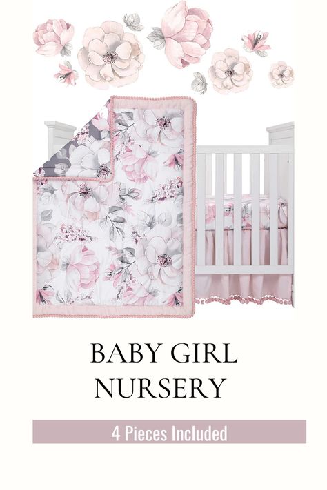 Lambs & Ivy Signature Botanical Baby Watercolor Floral 4-Piece Crib Bedding Set #babygirl #nursery #girlnursery Baby Watercolor, Lambs & Ivy, Crib Bedding Set, Baby Girl Nursery, Botanical Wallpaper, Crib Bedding Sets, Crib Bedding, Watercolor Floral