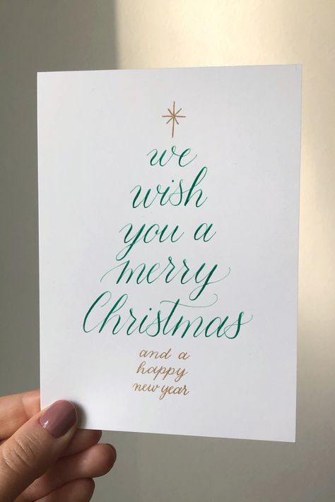 Happy New Year Calligraphy, New Year Calligraphy, Calligraphy Christmas Cards, Handwritten Christmas, Merry Christmas Calligraphy, Hand Lettered Christmas, Journal Elements, Brand Activations, Christmas Tree Card