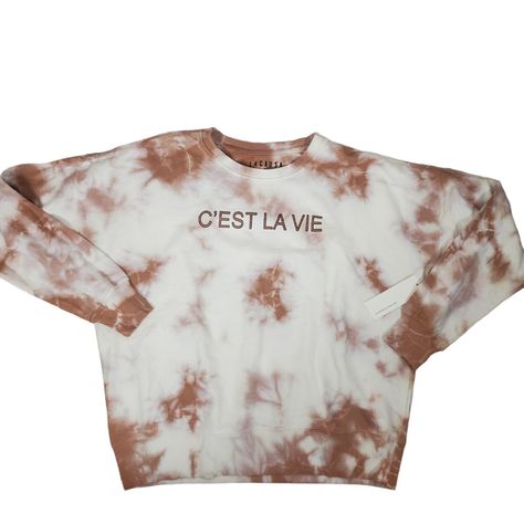 New Lacausa Women's C'est La Vie Mantra Pullover Size S Neutral Tie Dye Sweatshirt Size Small - Relaxed Fit Can Fit Larger As Well New With Tags, No Flaws, Excellent Condition Neutral Sweatshirt Features A Rich Brown + Creamy-White Tie-Dye Body + A Drop Sleeve. Embolden With The Mantra"C'est La Vie... That's Life Or Such Is Life. Relaxed Fit Long Sleeve Soft Fleece 95% Cotton 5% Spandex Machine Wash Approx Flat Measurements Bust 24" Length 23" Neutral Tie Dye, Neutral Sweatshirt, Cloud Sweatshirt, Such Is Life, Tie Dye Crewneck Sweatshirts, Tie Dye Sweats, Blue Tye Dye, Drop Sleeve, Tie Dye Women