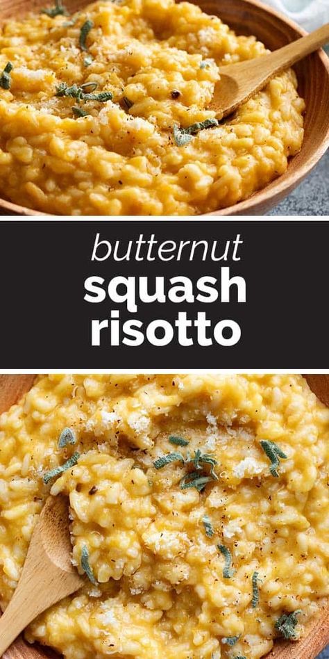 This creamy Butternut Squash Risotto is the perfect comfort dish. Creamy rice is combined with pureed squash in this comforting recipe. Butternut Squash Potato, Butternut Squash Dinner, Butternut Squash Rice, Butternut Risotto, Rice Sides, Butternut Squash Stew, Meatless Dinners, How To Cook Squash, Butternut Recipes