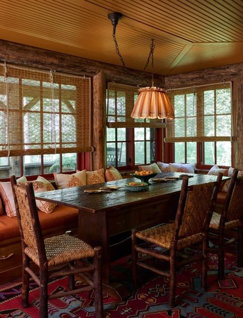 Cabin Dining Room, Tessa Foley, Log Cabin Interior, Cabin Interiors, Cabin Living, Black And White Tiles, Cabin Ideas, Camping Crafts, Master Plan