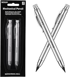 BOXUN 5.6 MM Lead Holder, Clutch Pencils for Draft Drawing, Shading, Crafting, Art Sketching, Wood Working, Pack of 2 Pieces Draft Drawing, Drawing Shading, Lead Holder, Led Pencils, Clutch Pencil, Mechanical Pencils, Solid Metal, Wood Working, Woodworking