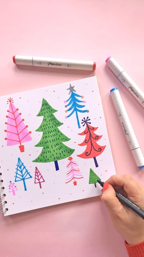 FromPaperchase on Instagram: “How many different ways can you draw a Christmas tree? The possibilities are endless using our dual ended markers ✍️🎄” Different Ways To Draw Christmas Trees, Alcohol Marker Christmas Cards, Draw A Christmas Tree, Marker Ideas, Parker Pen, Marker Drawing, Paint Marker, Christmas Characters, Christmas Drawing