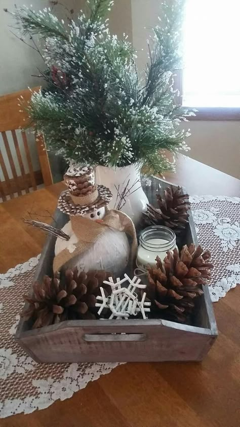 Winter Decor Table Centerpiece Ideas, Green And White Holiday Decor, Rustic Farmhouse Winter Decor, Tray Christmas Decor Table Centerpieces, Winter House Decor After Christmas, January Table Decor, Winter Decorations After Christmas, Post Christmas Decor Winter, After Christmas Decor Winter Decorations