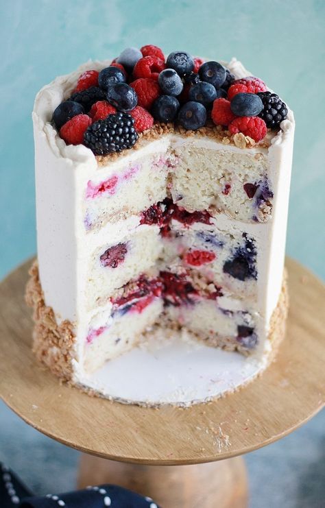 Berry Cobbler Cake - Baking with Blondie Cobbler Cake, Baking With Blondie, Vanilla Bean Cake, Oatmeal Crumble, American Buttercream, Vanilla Bean Cakes, Bean Cake, Cobbler Topping, Berry Cobbler