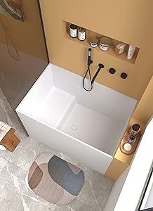 Floor Level Bathtub, Japanese Sunken Bath, Concrete Bathtub Shower Combo, Japanese Bathtub Shower Combo, Japanese Tub Shower Combo, Small Tubs For Small Bathrooms, Bathtub In Small Bathroom, Small Bathroom Bathtub Ideas, Short Bathtub