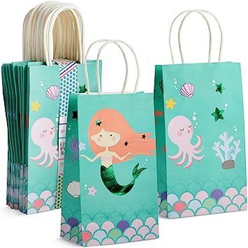 BLUE PANDA 24 Pack Mermaid Gift Bags with Handles for Party Favors, Goodies, Treats (5.3 x 3.2 x 9 In) Mermaid Treat Bags, Mermaid Gift Bags, Mermaid Party Bags, Mermaid Favors, Mermaid Party Favors Bags, Mermaid Favor, Candy Toys, Mermaid Birthday Decorations, Mermaid Party Favors