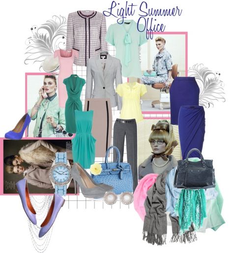 "Light Summer Office" by spicemarket on Polyvore Light Summer Style, Light Summer Color Palette, Soft Summer Colors, Summer Office Outfits, True Summer, Summer Office, Summer Color Palette, Seasonal Color Analysis, Light Spring