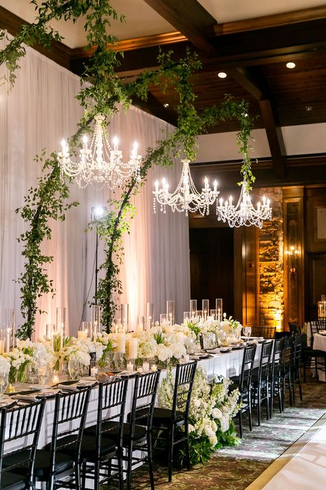 Hanging Chandelier Over Table Wedding, Boho Chandelier Wedding, Crystal Chandelier Wedding Decor, Greenery Hanging From Chandelier, Greenery On Chandelier Wedding, Wedding Chandelier Ideas, Chandelier With Greenery, Hanging Chandelier Wedding, Hanging Greenery Wedding