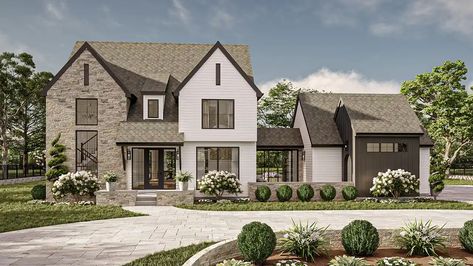 Transitional Home Floor Plans, Pretty Houses Exterior Dream Homes, Two Story Houses, Living Exterior, Modern Transitional House Plans, Pinterest House, Transitional House Plans, Advanced House Plans, Modern Cottage Style