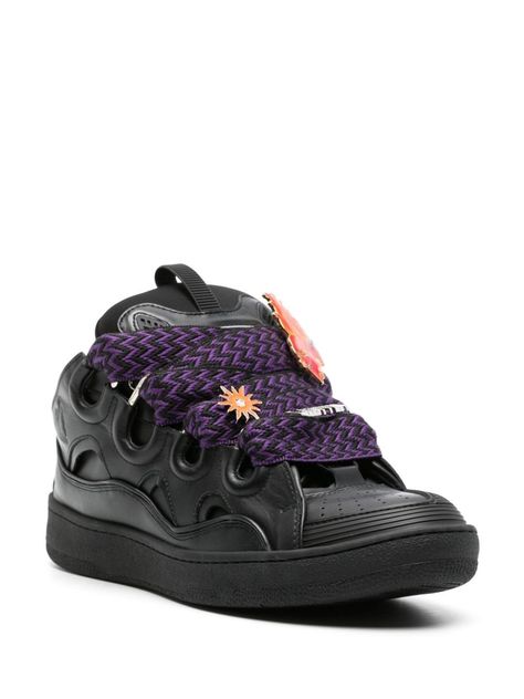 Find LANVIN X Future Curb 3.0 Leather Sneakers on Editorialist. Black Designed in collaboration with FUTURE Made from textured leather Logo-appliquéd tongue with loop Herringbone lace-up front fastening with detachable pins Chunky rubber sole Made in Italy Black Plum, Lanvin Men, Brown Sneakers, Sneakers Blue, Plum Purple, Latest Sneakers, Black Design, Sneakers White, Lanvin