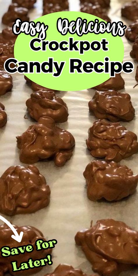 Easy Crockpot Candy Crockpot Candy Recipes Trisha Yearwood, Peanut Crockpot Candy, Crockpot Snack Recipes, Slow Cooker Candy Recipes, Easy Crockpot Candy, Crockpot Christmas Candy, Holiday Crockpot, Crock Pot Candy, Crockpot Snacks