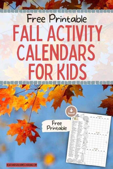 Free Printable Fall Activity Calendars for Kids Thanksgiving Alphabet, Homeschool Holidays, Fall Science, Fall Writing, Creative Lesson Plans, Keeping Kids Busy, Holiday Activities For Kids, Nature Collage, Homeschool Freebies