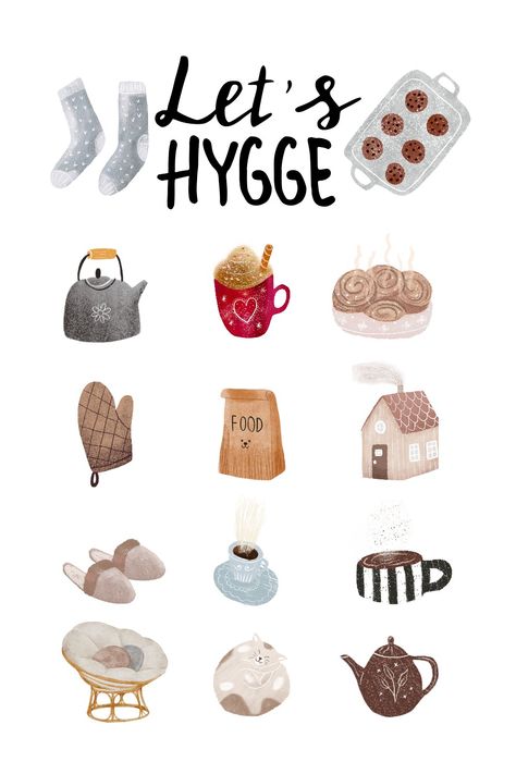 Hygge Quotes Life, Hygge November, Cartoon Cottage, Hygge Manifesto, Hygge Party, Hygge Kids, Hygge Lifestyle Inspiration, Hygge Illustration, December Bujo