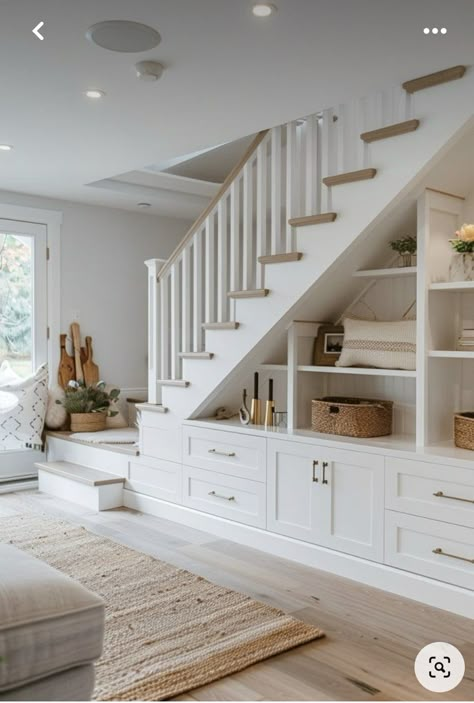 Stairs With Built In Storage, Stairs In The Kitchen Ideas, Built In Cupboards Under Stairs, Under Stair Kitchen Storage, Built In Under Stairs, Cabinet Under The Stairs, Under Stairs Shelving, Built In Storage Wall, Built In Storage Ideas