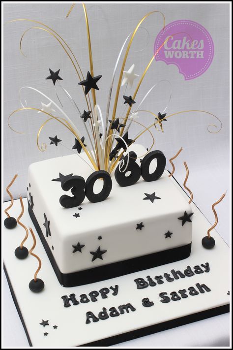 I bold fun black and white cake for a joint birthday party. x Twins 50th Birthday Cake, Double Birthday Cake Ideas, Twin Birthday Cakes For Adults, December Cake, 75th Birthday Party Decorations, Fat Cake, 40th Birthday Cakes For Men, Black And White Cake, Twin Birthday Cakes