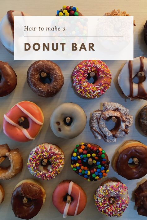 If you are looking for a fun food idea, consider hosting a donut bar.  Doughnut bars make a great food idea for all kinds of parties, including weddings, birthdays, baby showers, and graduation parties.  Feature donuts on small donut wall towers or on floor donut towers, on tiered cake stands, or on donut towers. Donut Towers, Diy Donut Bar, Doughnut Stand, Donut Tray, Party Food Bars, Diy Cakes, Donut Tower, Diy Donut, Donut Display