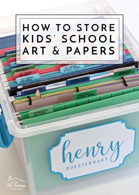 From permission slips to art projects, pictures and memories, get lots of ideas for organizing, sorting and storing kids paperwork! Kids Art Storage, School Organization College, Kids School Organization, School Work Organization, Organize Paperwork, Kids School Papers, School Paper Organization, School Storage, Ideas For Organizing