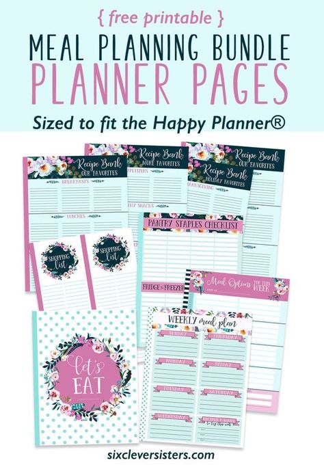 Have a happy planner and love to be organized with it? These free printable meal planner pages are for adding to your happy planner! Having my weekly meals all planned out keeps life a little less hectic and keeps me happy! #thehappyplanner #mealplanning #mealplanning #grocerylist #organizing #happyplanner #freeprintables #sixcleversisters Happy Planner Meal Planner Printable, Weekly Cleaning Schedule Printable, Diy Planners, Recipe Planner, Free Meal Planner, Meal Planner Printable Free, Printable Meal Planner, Cleaning Checklist Printable, Happy Planner Printables