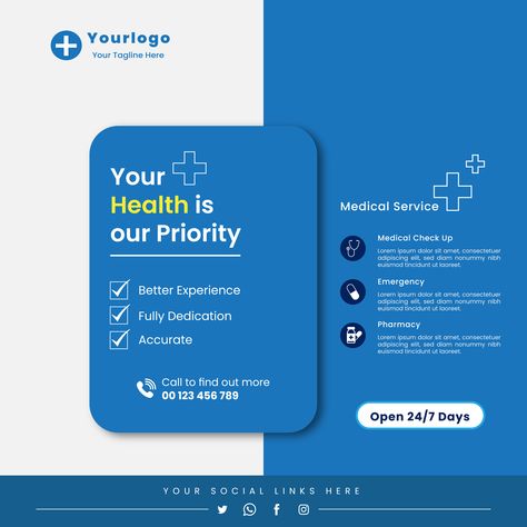 Health Services Poster, Healthcare Flyer Design, Hospital Services Poster, Health Care Poster Design, Health Insurance Social Media Post, Health Care Social Media Post, Hospital Poster Design Ideas, Health Insurance Poster Design, Hospital Banner Design