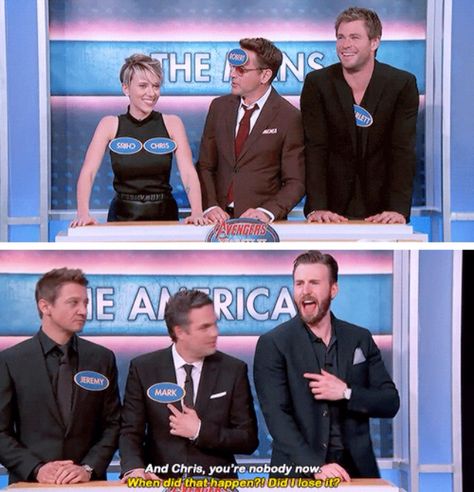 The Avengers on Family Feud. The entire thing is hilarious. Avengers Family, Awkward Situations, Avengers Cast, Pahlawan Marvel, Avengers Comics, Marvel Avengers Funny, Dc Memes, Socially Awkward, Avengers Memes