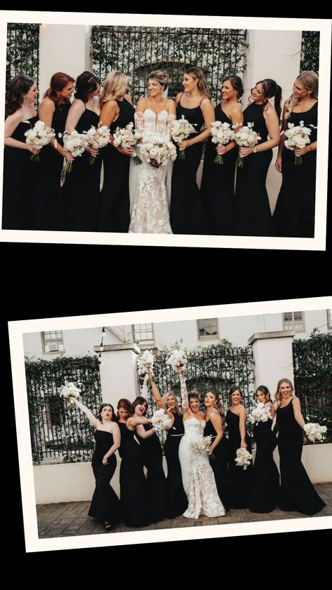 It’s giving full editorial vibes! 🖤🤍 These stunning bridesmaids made a bold impact with chic black dresses paired perfectly with classic white bouquets. We’re completely obsessed with this stylish and sophisticated combo! 💐✨ White Bouquets, Chic Black Dress, Never Judge, Beautiful Flower Designs, A Beautiful Flower, White Bouquet, The Vibe, Wedding Looks, Black Dresses